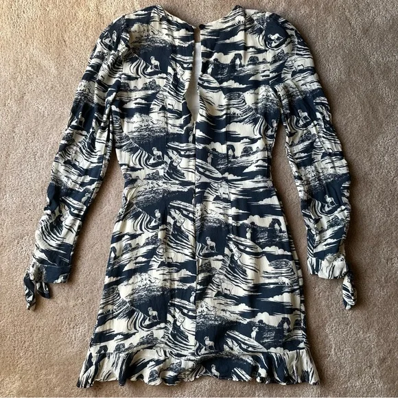 Reformation Blue and White Long Sleeve Dress - Picture 2 of 3